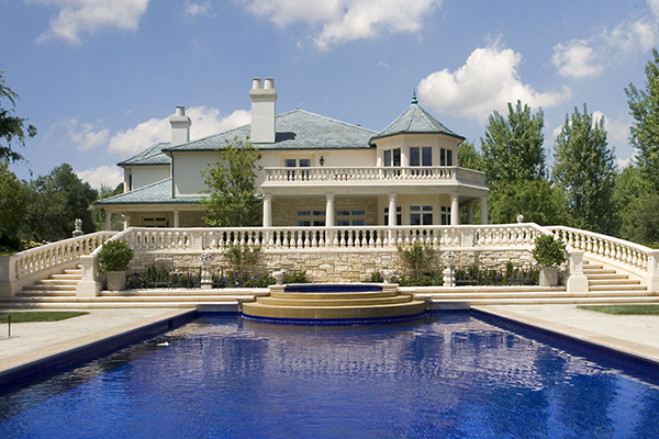 High-end real estate photography luxury home pool exterior in Westlake Village, CA. by Tom Hunter Photography