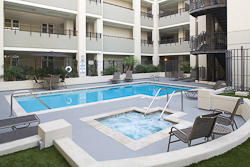 High-end real estate photography multi condo pool exterior in West Los Angeles, CA. by Tom Hunter Photography