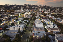 High-end real estate photography drone city view over a condo in West Hollywood, CA. by Tom Hunter Photography