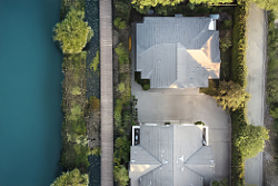 High-end real estate photography condo drone overhead view in Sierra Madre, CA. by Tom Hunter Photography